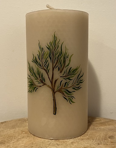 Tree painted on smooth honeycomb candle